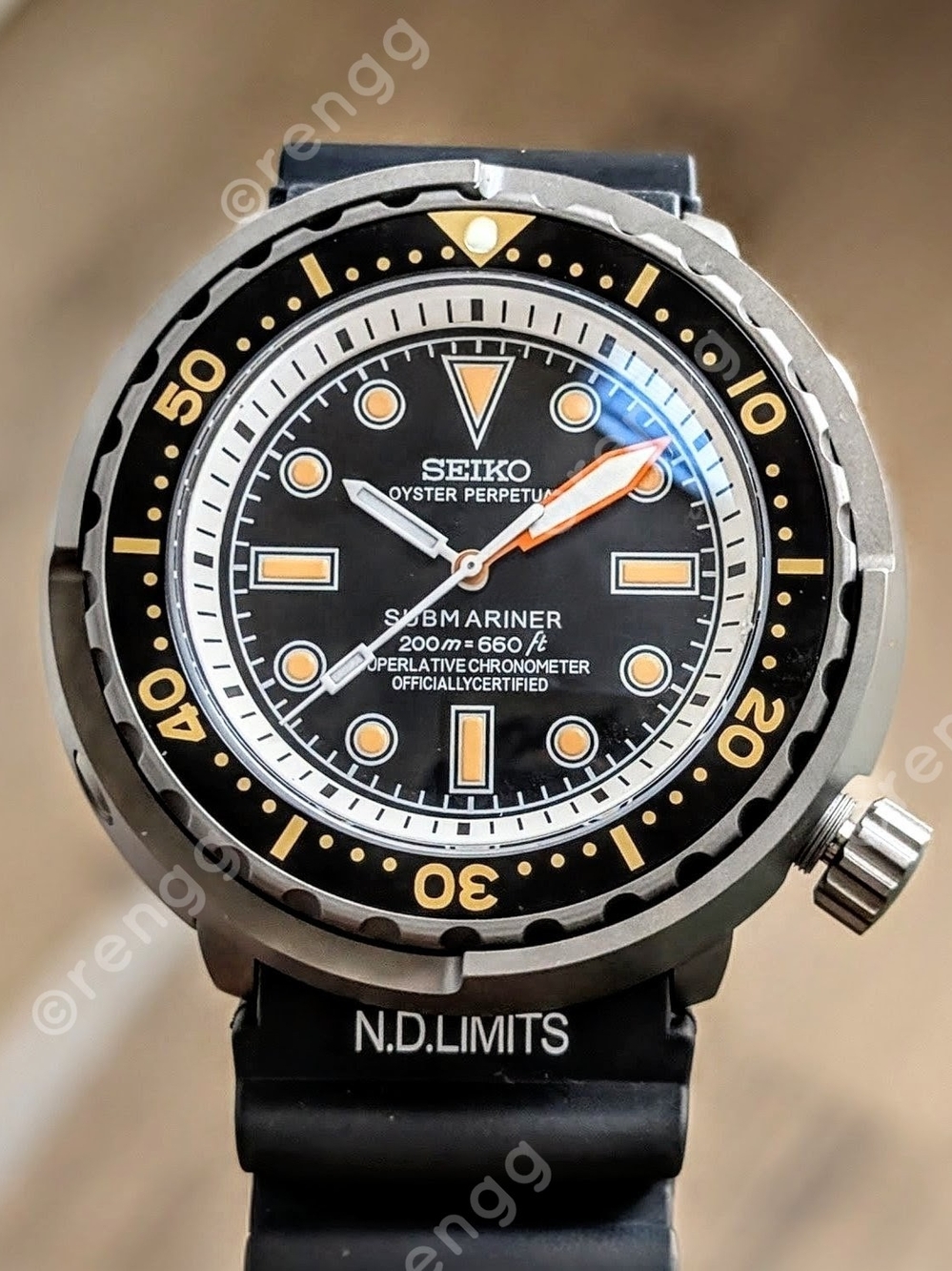 Titanium Tuna Canned Black Seiko Men’s Diver Mod Watch 47mm Sapphire AR Coated